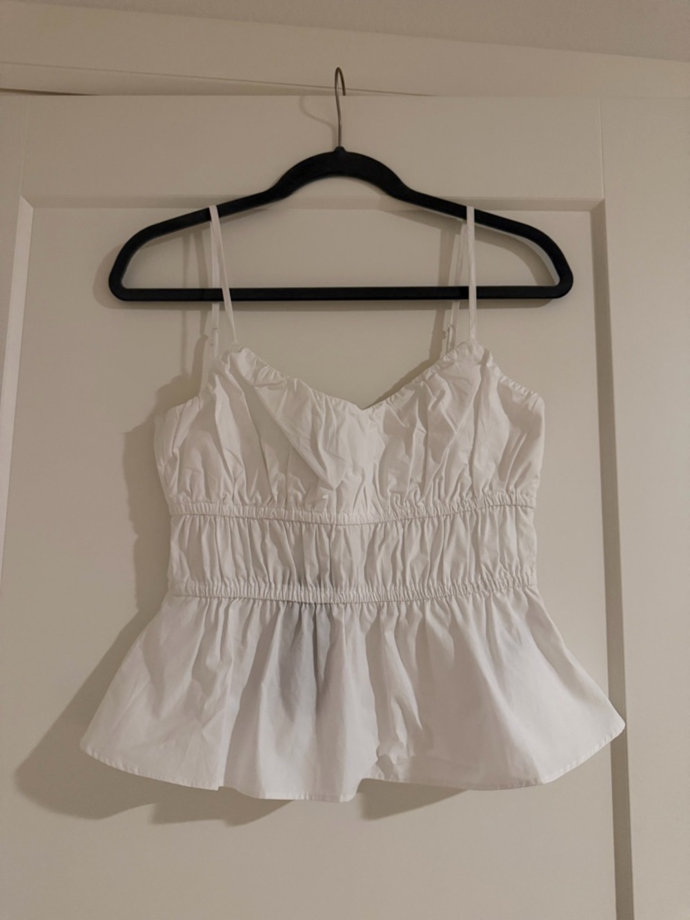 French Connection White Smocked Peplum Cami